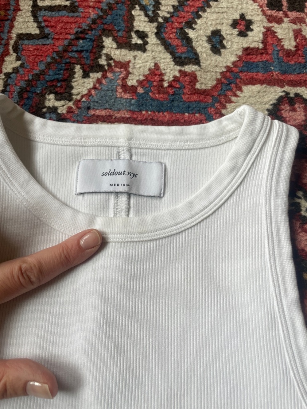 Women's White Ribbed Tank Top - Classic Crewneck - Picture 7 of 7